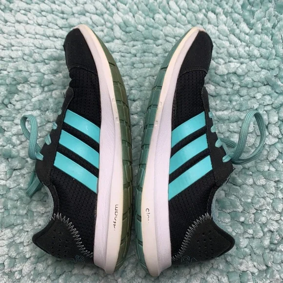 Addidas Running Jogging Workout Shoes Sneakers Black & Aqua Cushion Insoles - Picture 13 of 17